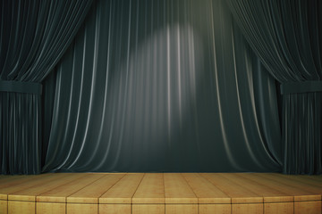 Stage with black curtains