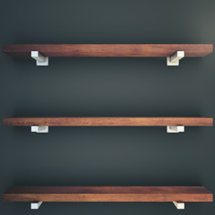 Wooden brown shelves