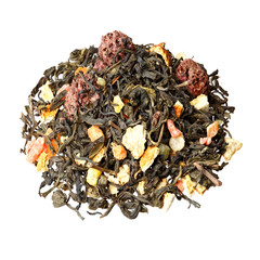Mix green tea with raspberries, orange peel and candied fruit.