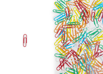 Colorful paper clip isolated on white background