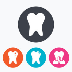 Dental care icons. Caries tooth and implant.