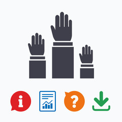 Fototapeta premium Election or voting sign icon. Hands raised up.