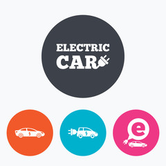 Electric car sign. Sedan and Hatchback transport