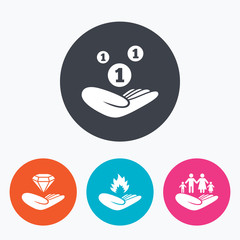 Helping hands icons. Protection and insurance.