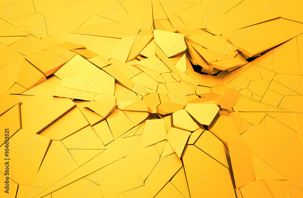 Poster abstract 3d rendering of cracked surface. background with broken shape. wall destruction. explosion 