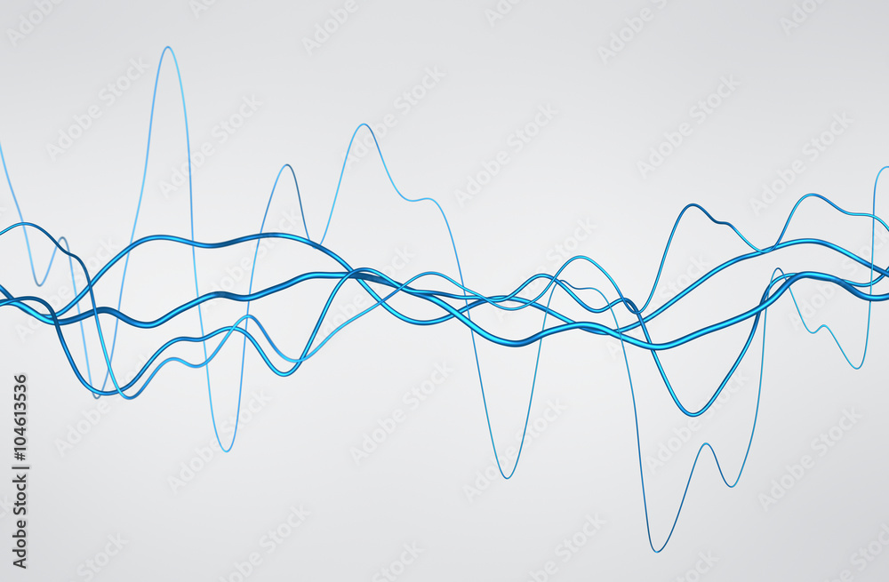 Poster abstract 3d rendering of glossy wavy lines. light coloured background with surreal waves in empty sp