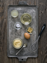 rustic homemade mayonnaise and ingredient