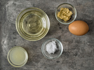 Obraz na płótnie Canvas rustic homemade mayonnaise ingredient