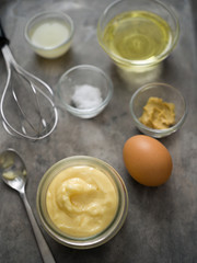 rustic homemade mayonnaise and ingredient