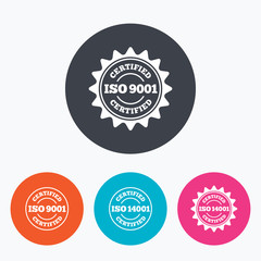 Obraz premium ISO 9001 and 14001 certified icon. Certification