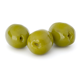 Green olives fruits isolated on white background cutout
