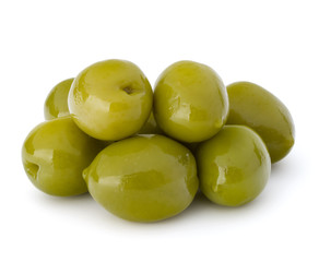 Green olives fruits isolated on white background cutout