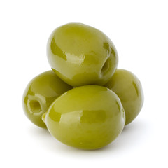 Green olives fruits isolated on white background cutout