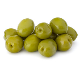 Green olives fruits isolated on white background cutout