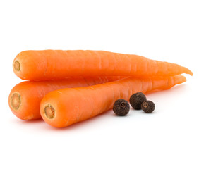 Sweet raw carrot tuber isolated on white background cutout