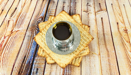Still-life with wine and matzoh jewish passover bread