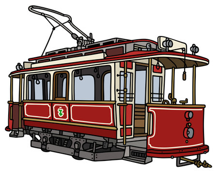 Vintage red tramway / Hand drawing, vector illustration