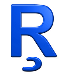 One letter from blue alphabet set, isolated on white. Computer generated 3D photo rendering.