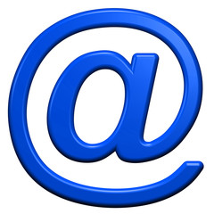 Email sign from blue alphabet set, isolated on white. Computer generated 3D photo rendering.