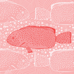 Illustration of fish swimming face to face with others in the ocean
