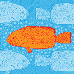 Plakaty  Ilustracja ryby pływającej twarzą w twarz z innymi w oceanie
