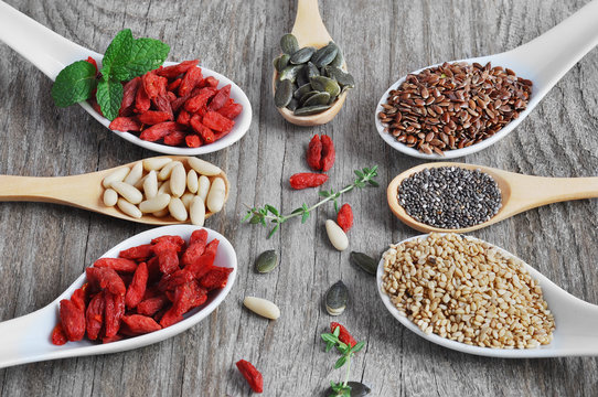 Useful, healthy food. Set the seeds for a healthy diet. grains Chia. Flax seeds. Pumpkin seeds. Sesame seeds. Pine nut. Goji berries. 