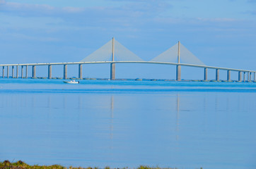Sunshine Skyway bridge spanning over the beautiful Tampa Bay in sunny Florida