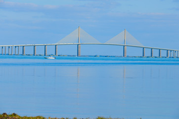 Sunshine Skyway bridge spanning over the beautiful Tampa Bay in sunny Florida