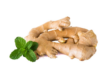 Fresh ginger isolated on white background.