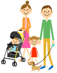 犬の散歩　家族　親子