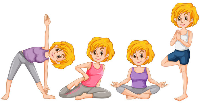 Woman in different position of yoga