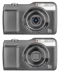 Digital compact cameras with open and closed lens isolated on white with clipping path