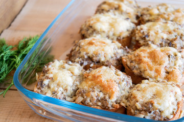 Hot sandwich with fish, egg and cheese