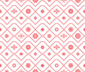 Seamless zigzag pattern. Ethnic red symbols.