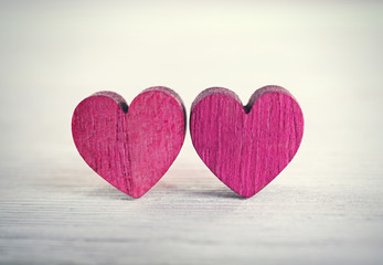 Valentines Hearts on wooden background