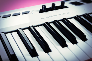 Keyboard of synthesizer closeup