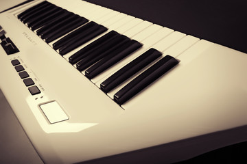 Keyboard of synthesizer closeup