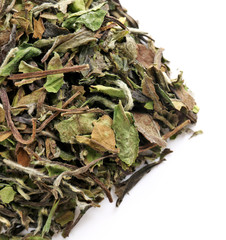 Pile of dry white tea, isolated on white