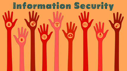 Information security threats concept illustration with red hands