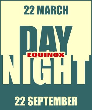 Vector illustration for spring and autumn  equinox day. Day and night text. Monochrome image