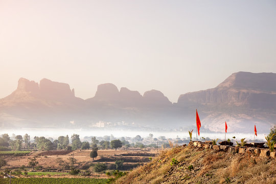 Foggy mountain valley in India
