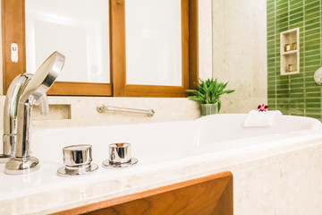 Bathtub decoration in bathroom interior