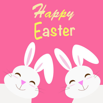happy easter message with two smiling rabbits