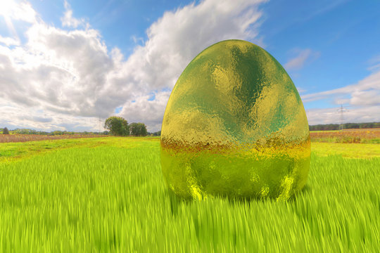 rendered golden egg in the grass