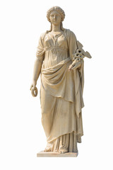 Ancient women statue in white background and clipping part