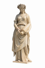 Fototapeta na wymiar Ancient women statue in white background and clipping part