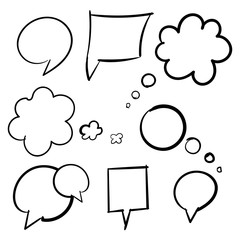 Cloud bubbles thought hand drawn black set of isolated