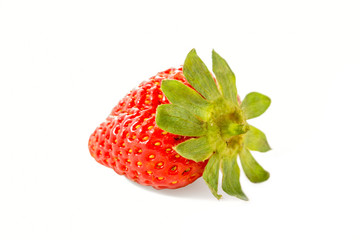 One fresh strawberries close up on white background.