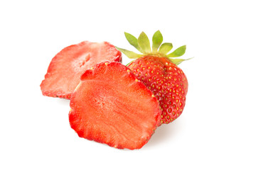 Beautiful half of strawberry isolated on white background.