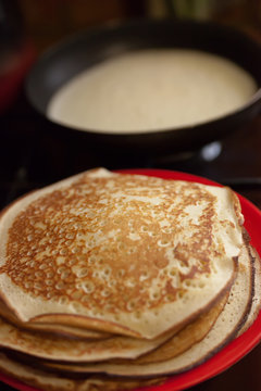 delicious pancakes on   stove.